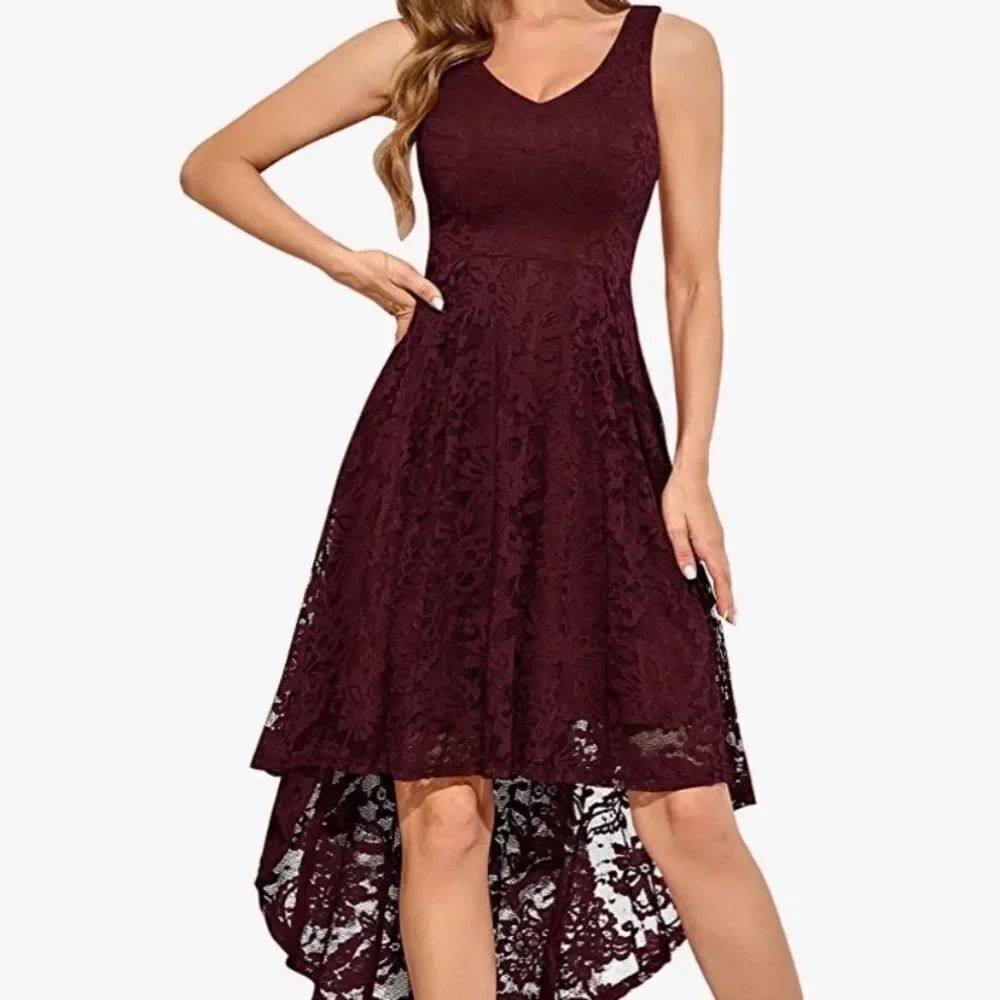 Muadress burgundy high low lace Dress Size Large